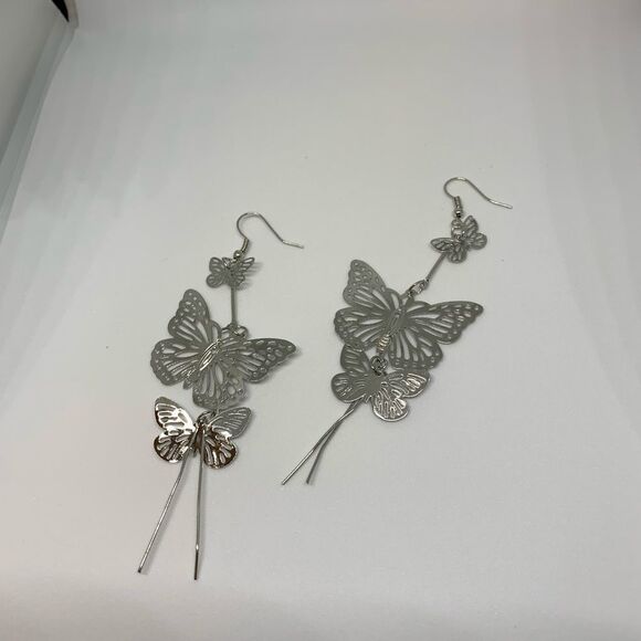 (G3) Long Dangle Butterfly Earrings - Picture 3 of 5